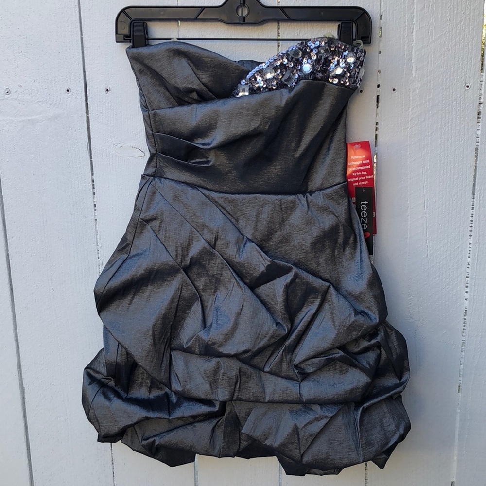 Teeze Me Gray Jewel Formal Prom Homecoming Dress